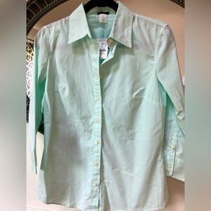 J CREW Cotton Green and White Striped Button Front Blouse Size Small